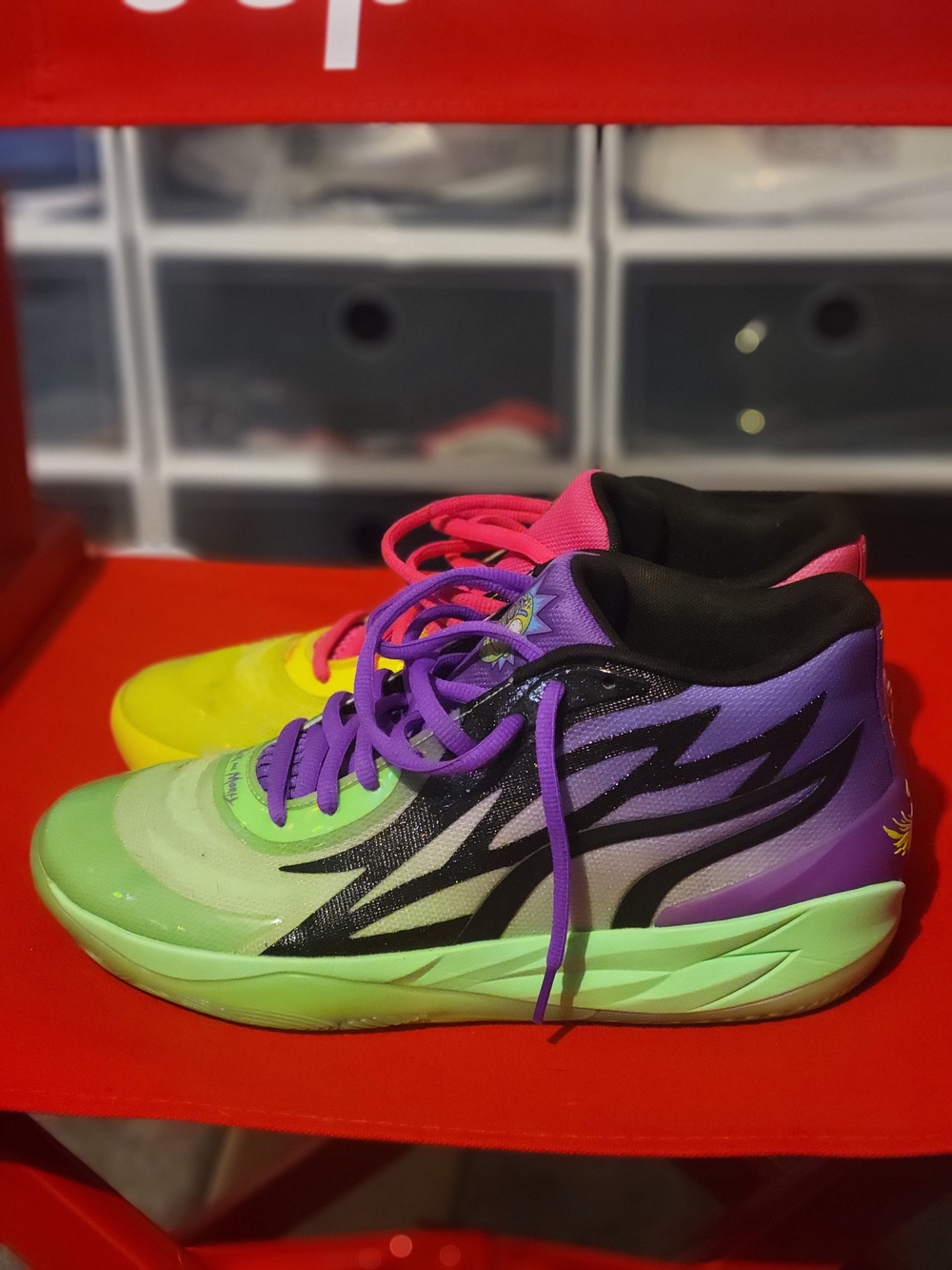 Puma Melo Ball Multicolor Athletic Sneakers - Neon Green, Purple & Pink
